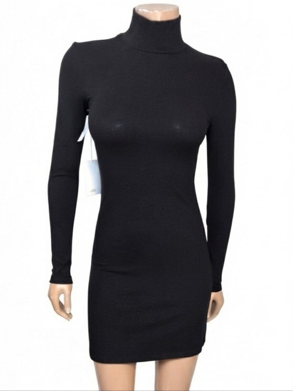 NEW Wilfred Janice Mock Neck Dress Long Sleeve Ribbed Black Womens Size Small